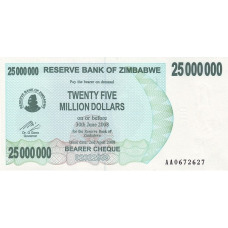 P56 Zimbabwe - 25.000.000 Dollars Year 2008/2008 (Bearer Cheque)